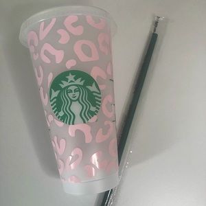 Starbucks Venti Reusable Cold Cup Custom Pink Cheetah Print 24 oz